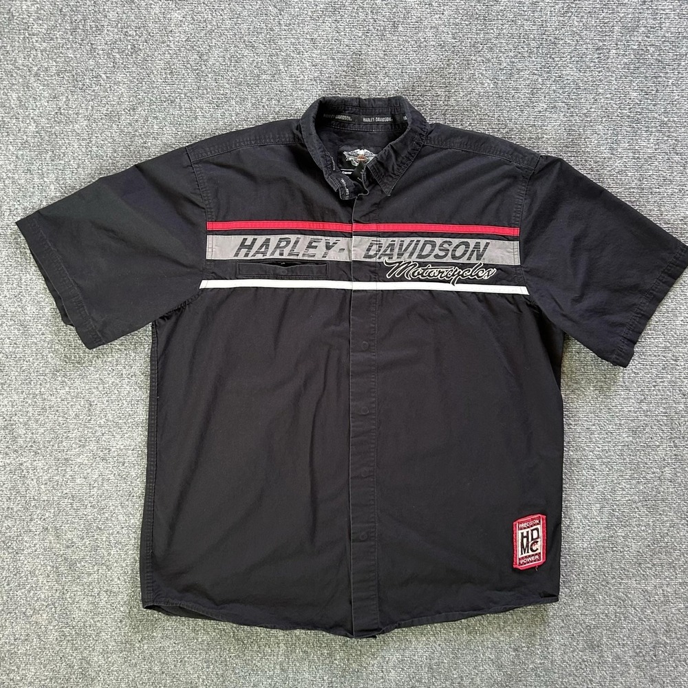 Harley-Davidson Shirt Mens XLT Black Short Sleeve Graphic Button Up Motorcycle